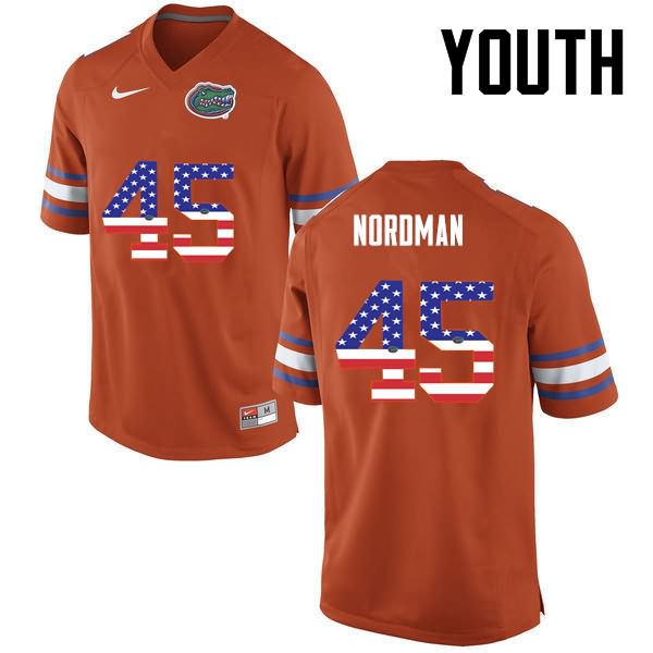 Youth NCAA Florida Gators Charles Nordman #45 Stitched Authentic USA Flag Fashion Nike Orange College Football Jersey IYB2865VM